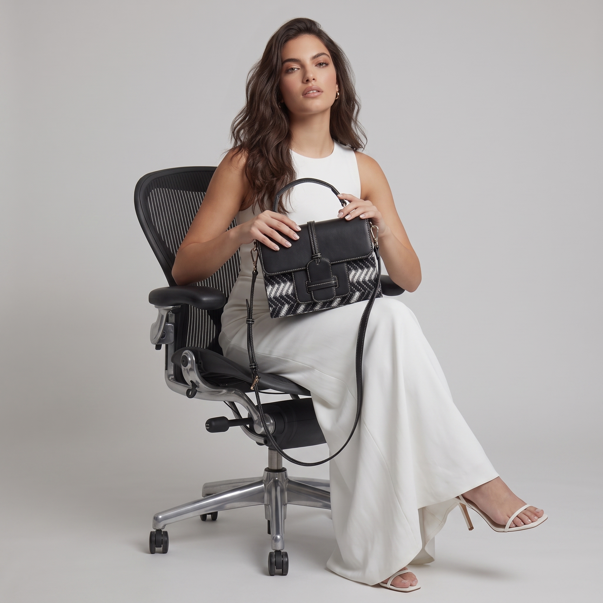 Cartera · Blanco Negro Cuero - Image 3