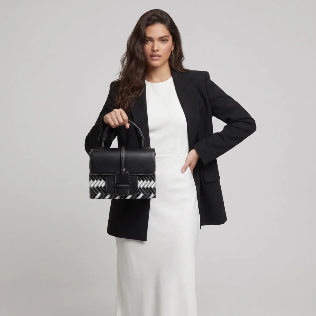 Cartera · Blanco Negro Cuero