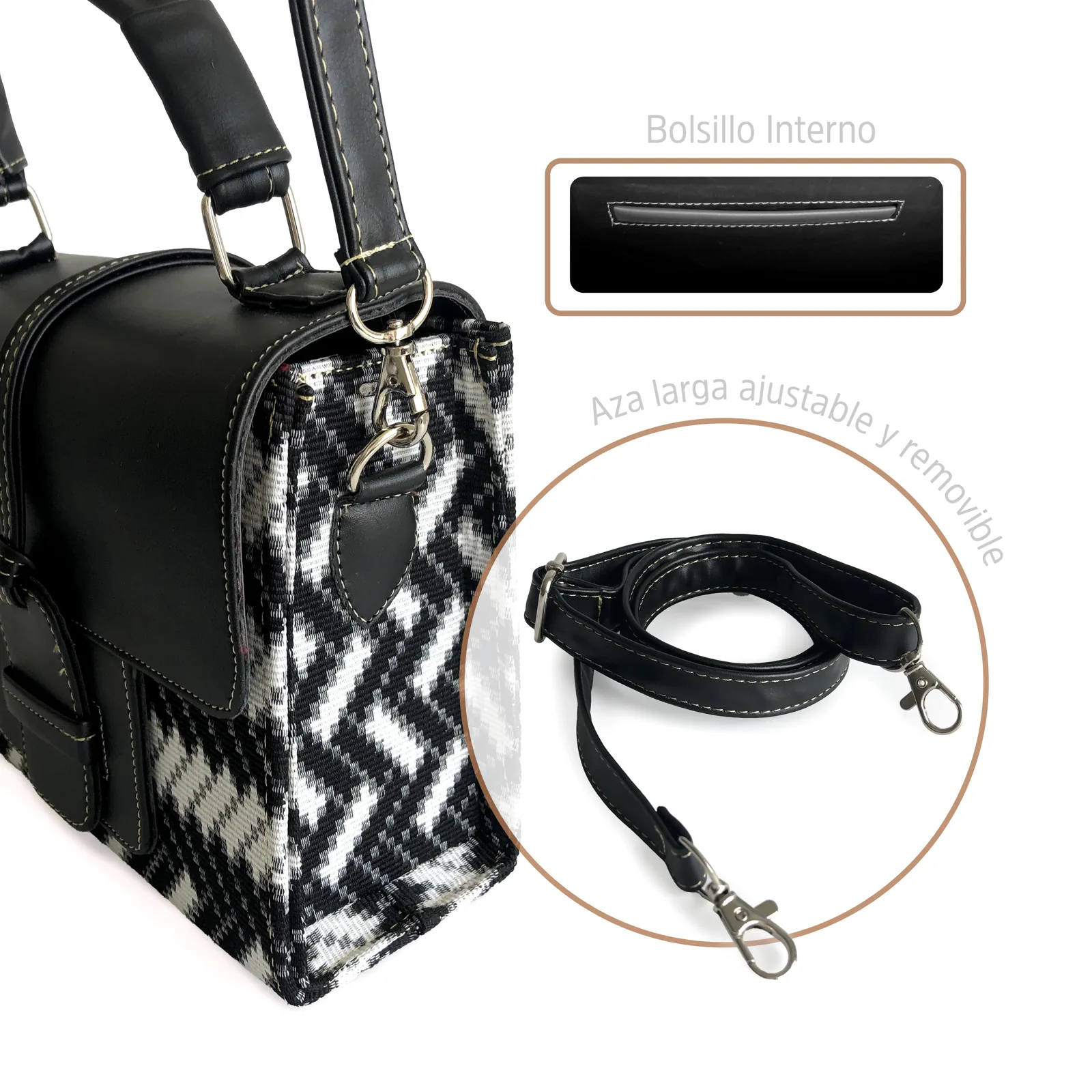 Cartera · Blanco Negro Cuero - Image 7