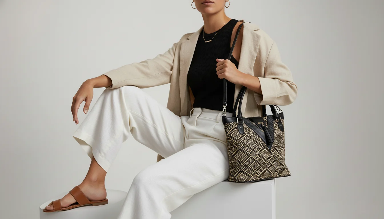 Bolso tejido en escena editorial