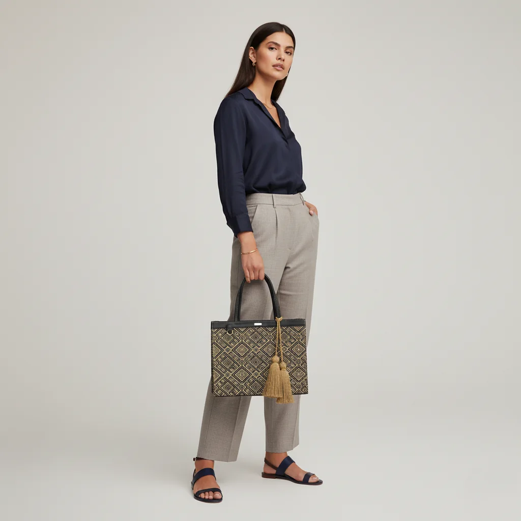 Business Bag Rombos Negros, bolso tejido a mano
