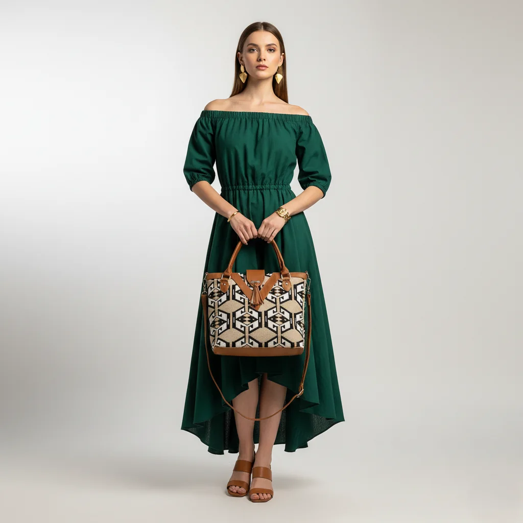 Tote Bag Hexágonos Café, bolso tejido a mano