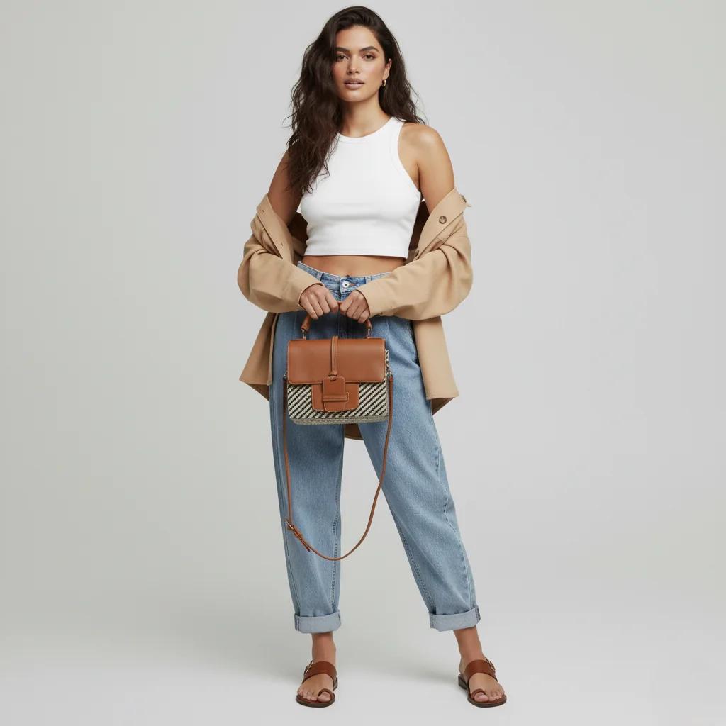 Cartera Caña Cuero Café, bolso tejido a mano